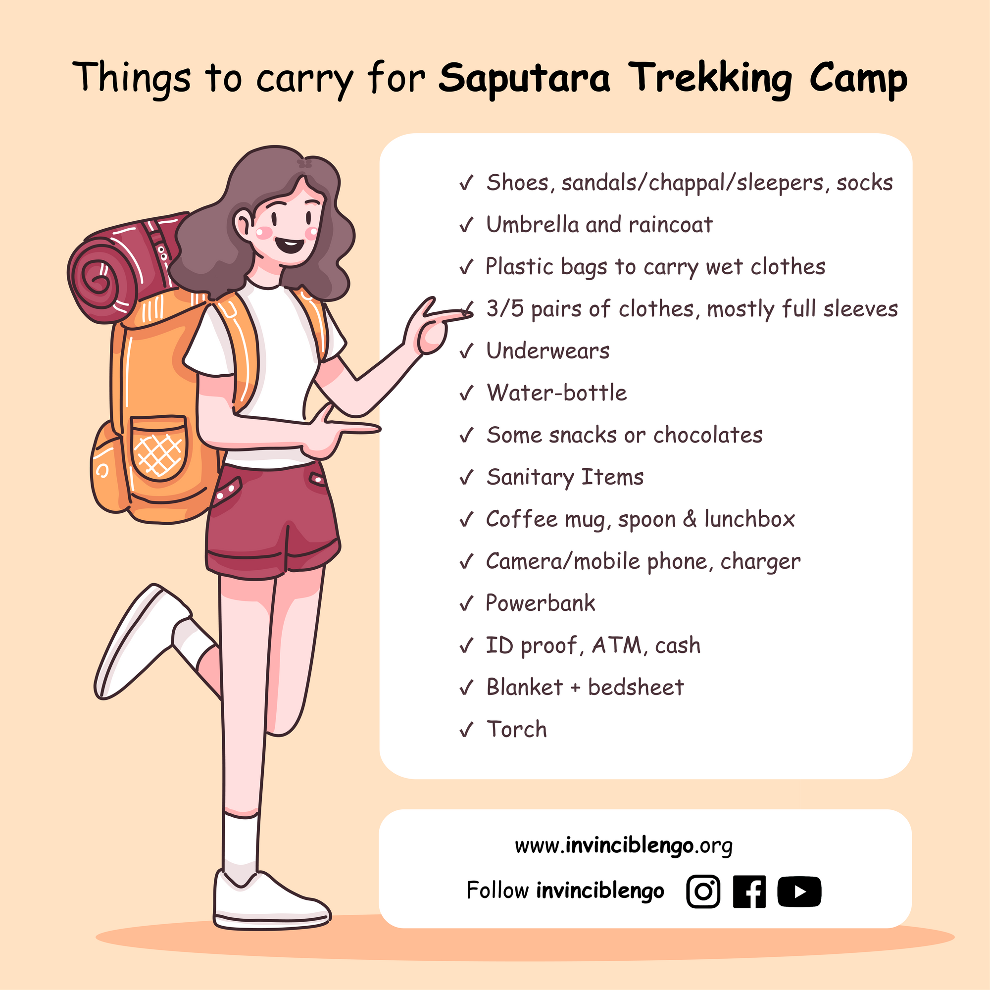 trekking items to carry